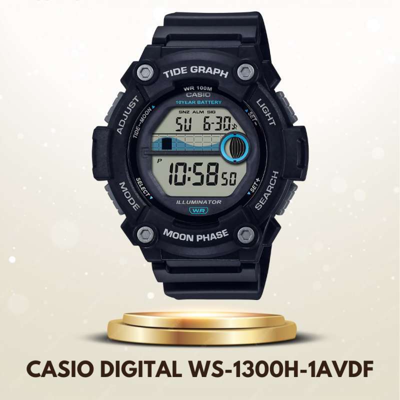 Casio Digital WS-1300H-1AVDF Jam Tangan Pria Tide Graph Moon Phase Original