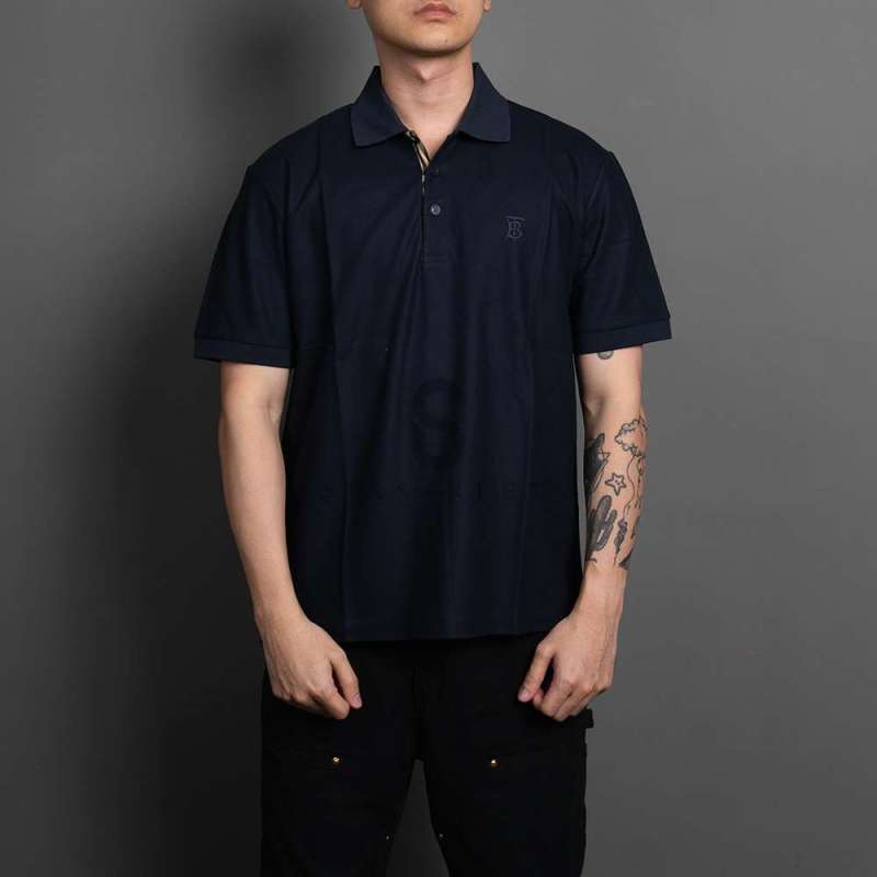 BURBERRY Polo Shirt Pique Monogram Navy 100% Authentic