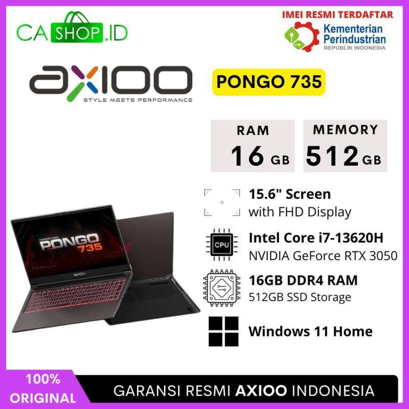 Axioo Pongo 735 16GB RAM Laptop for High-Performance Use with Intel i7 Processor, FHD 15.6 Display and RTX3050 Graphics for Professionals and Gamers