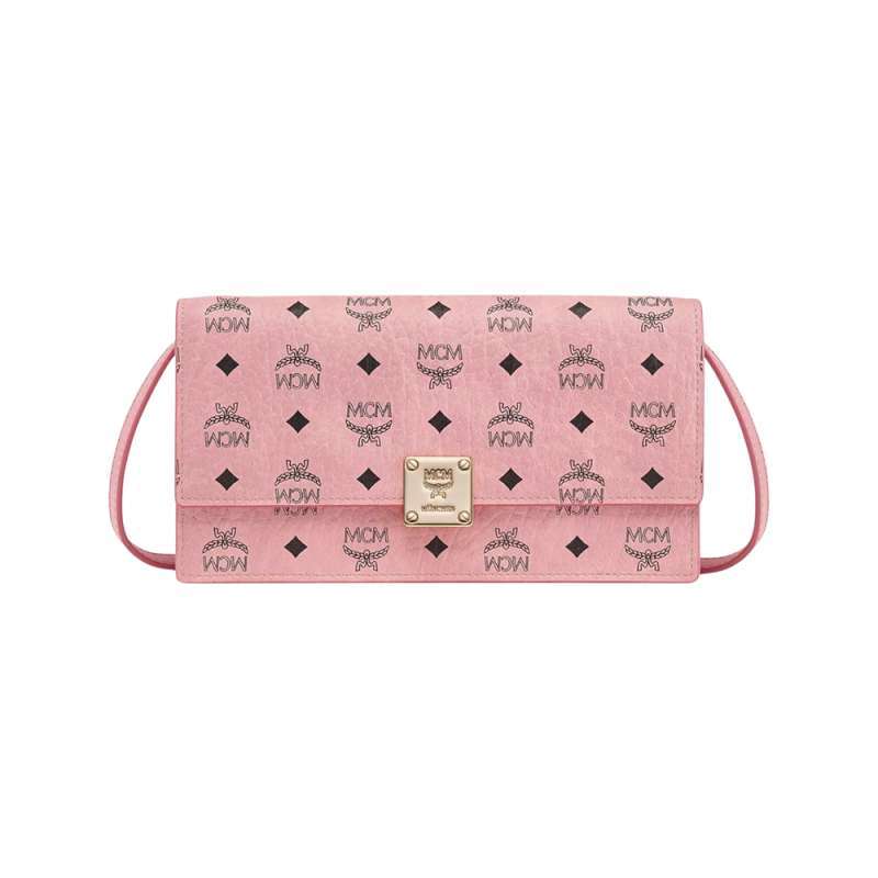 MCM Large Aren Crossbody Wallet In Visetos Soft Pink