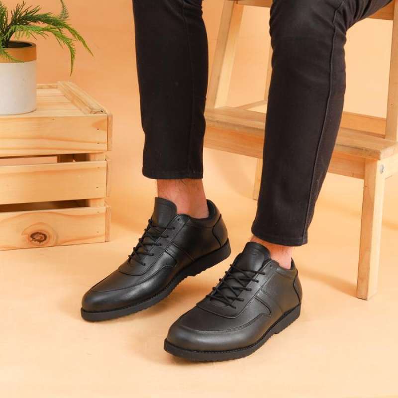 Jual Sepatu Kulit Pria Casual Full Black Flavio Boston Hln