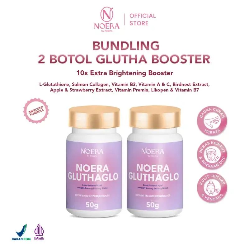 manfaat glutathione booster whitening Noera Bundling 2 Botol Glutha Booster Improved Formula | Booster Whitening  | Glutathione Powder