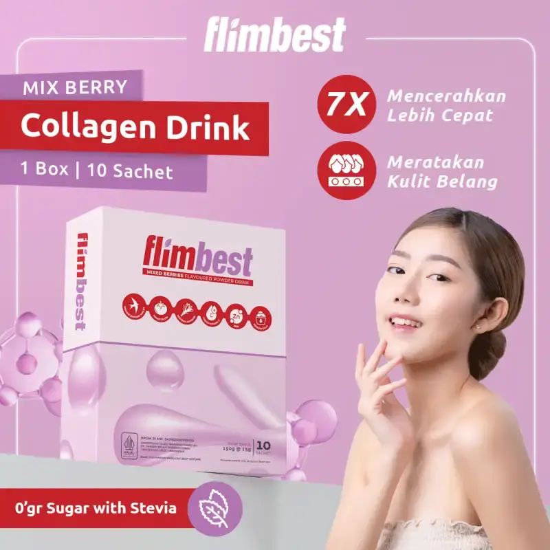 BIG SALE Flimbest Collagen 1 Box 10 Sachet 5000mg L-Glutathione 300mg & 100% Vitamin C Bebas Gula White Tomato Saffron Bird Nest Pemutih Badan Kolagen