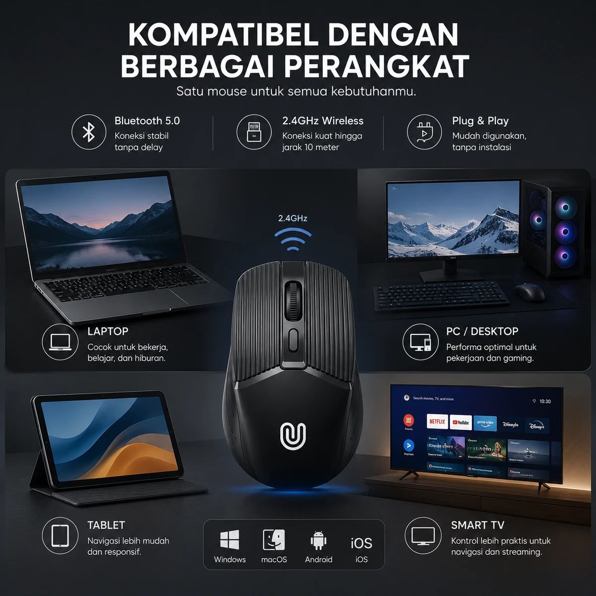 Promo Unitech Mouse Wireless Bluetooth Rechargeable Versa X1 Pro Silent ...