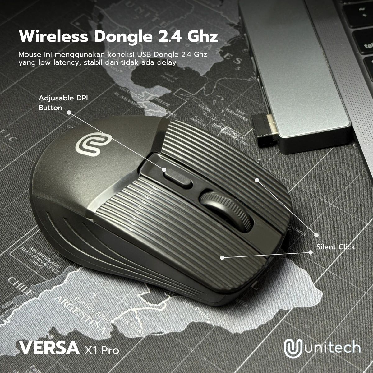 Promo Unitech Mouse Wireless Bluetooth Rechargeable Versa X1 Pro Silent ...