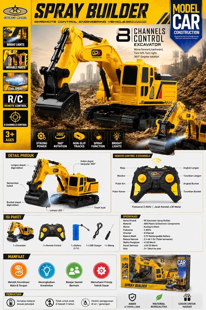 Jual Rc Excavator Spray Builder 8 Channel Mainan Mobil Remote Control ...