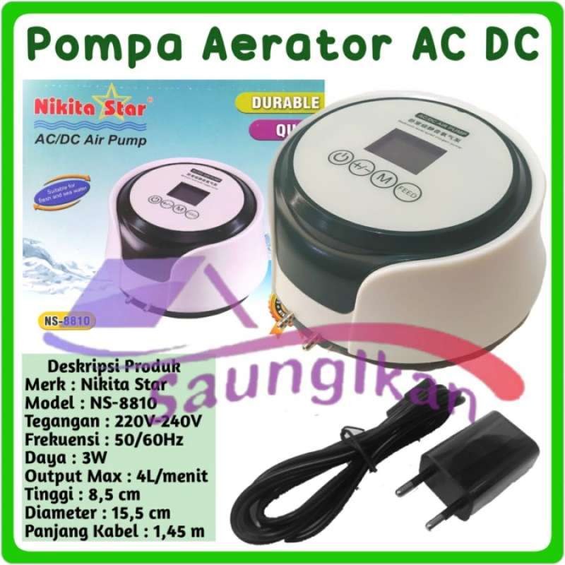 Promo Pompa Aerator Aquarium 2 Outlet AC DC Recharge NIKITA STAR NS
