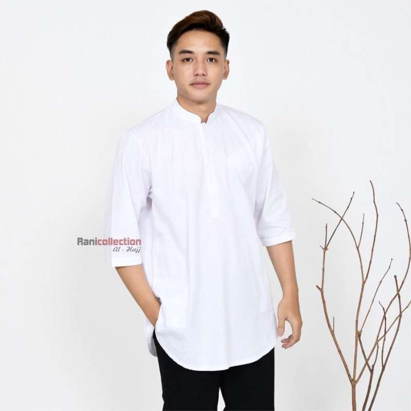 Jual Baju Koko Twill Pria Baju Muslim Pakaian Pria Koko Katun Putih AL