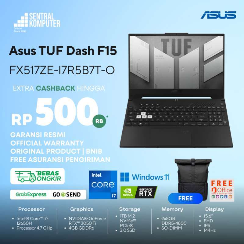 Asus TUF Dash F15 FX517ZE-I7R5B7T-O | RTX 3050Ti