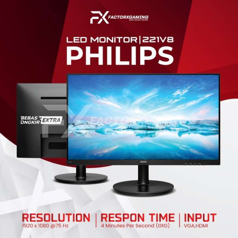 Promo Monitor philips 22 inch LED 221v8 22 VA Komputer HDMI VGA Murah