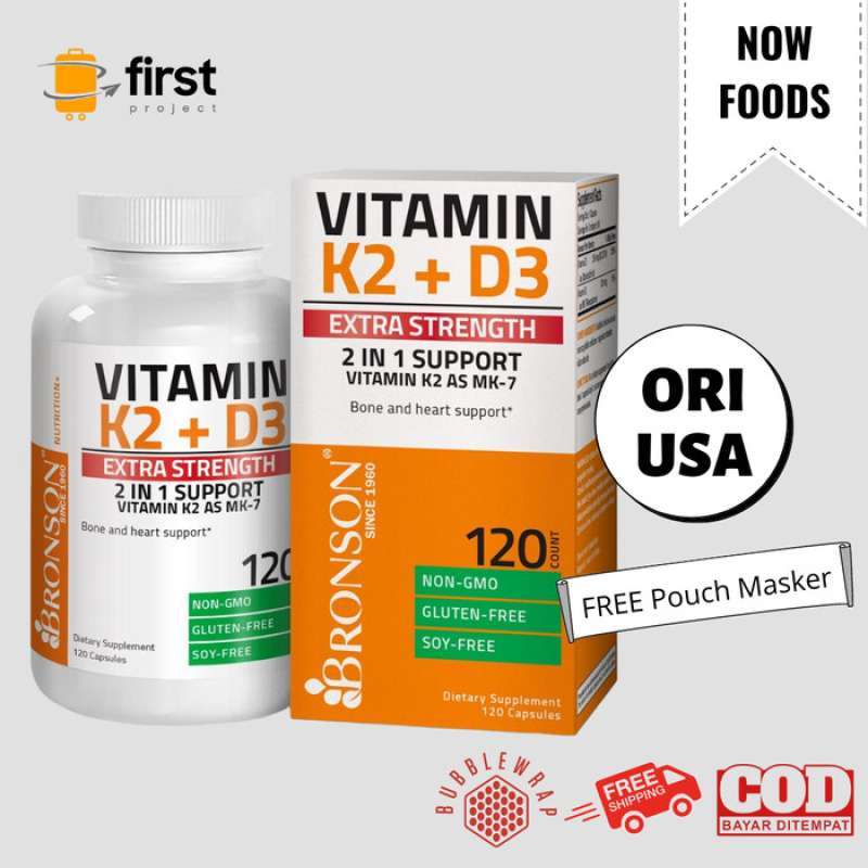 Promo Bronson Vitamin K2 MK7 + D3 Extra Strength 10000 IU Vit D3