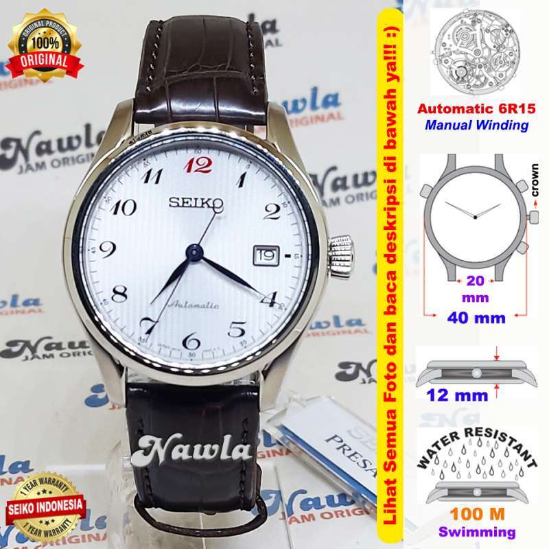 Montre Seiko Presage SPB039J1 – Automatique, Boîtier 40mm, Cadran Blanc, Aiguilles Bleues, Cuir Marron