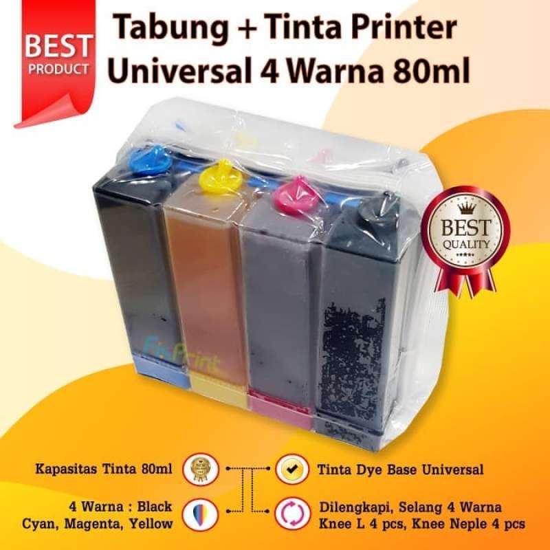 Promo Tabung + Tinta Printer 4 Warna 80ml, Ink Tank Set 4 Color Diskon