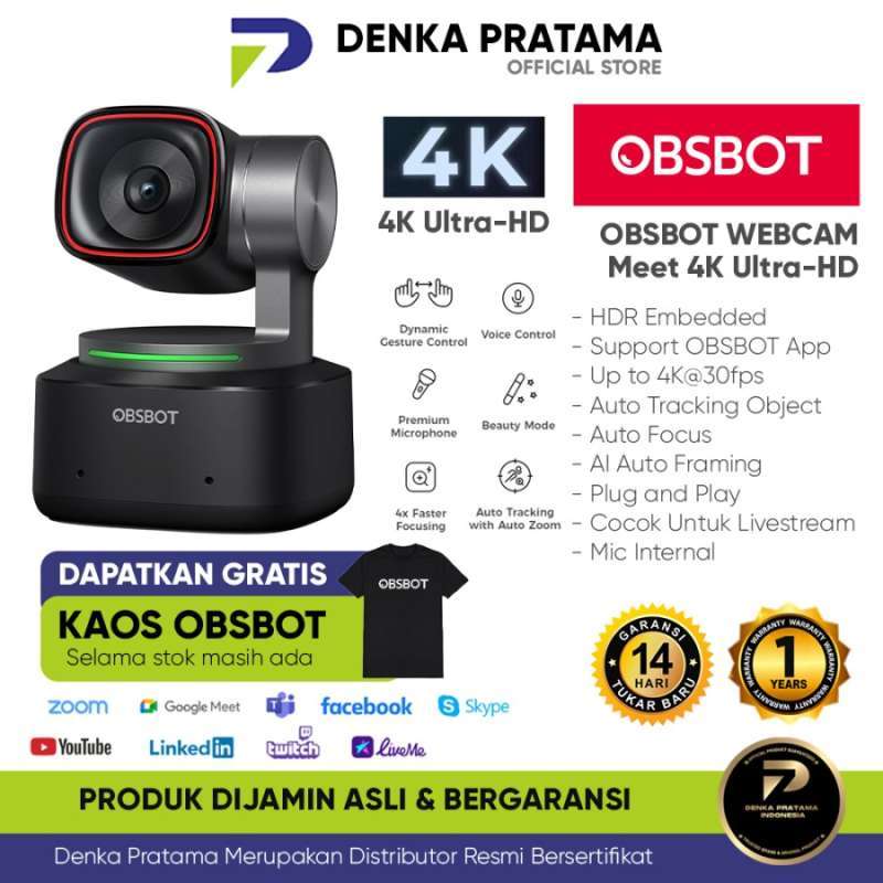 Promo Webcam Obsbot Tiny Camera 4k Live Streaming Auto Tracking