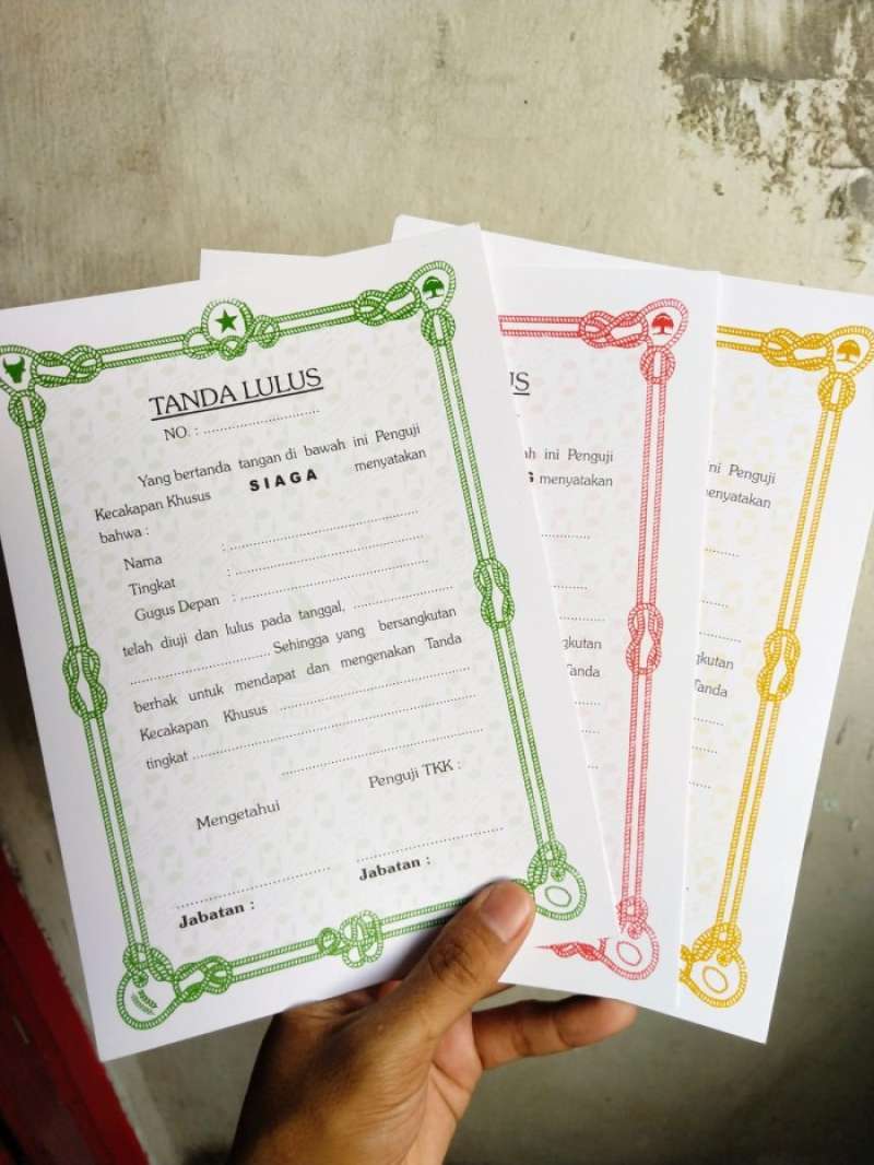 Promo SERTIFIKAT TANDA LULUS SKK TKK PENGGALANG A5 PRAMUKA Diskon 23% ...