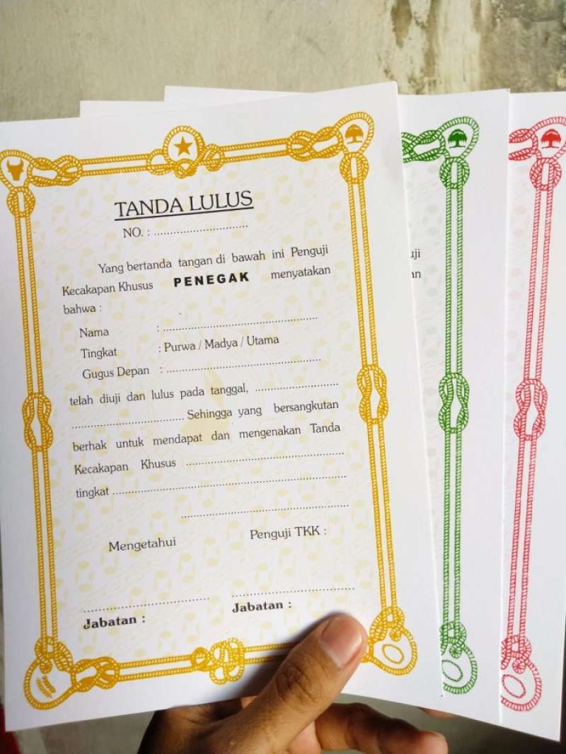 Promo SERTIFIKAT TANDA LULUS SKK TKK PENGGALANG A5 PRAMUKA Diskon 23% ...