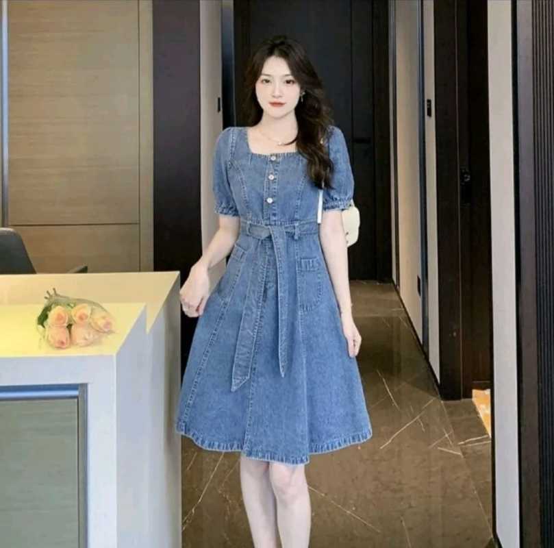 Dress denim wanita clearance