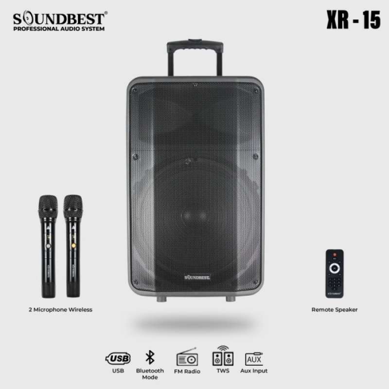SPEAKER PORTABLE 15 INCH SOUNDBEST XR-15 BLUETOOTH MIC WIRELESS