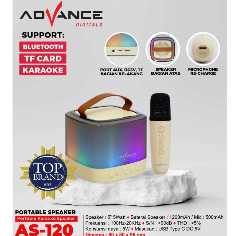 Advance AS-120 Mini Bluetooth Speaker with Wireless Mic and RGB Lighting, Portable and Versatile for Karaoke, Ideal for TVs and Music Lovers
