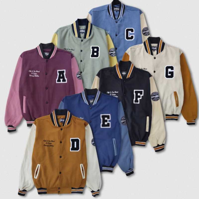 Jaket Varsity Anak Baseball Kancing Jaket INISIAL gratis bisa ganti inisial Hoodie Anak Bahan Fleece Fashion Terkini Anak Cewek Cowok Baju Hangat