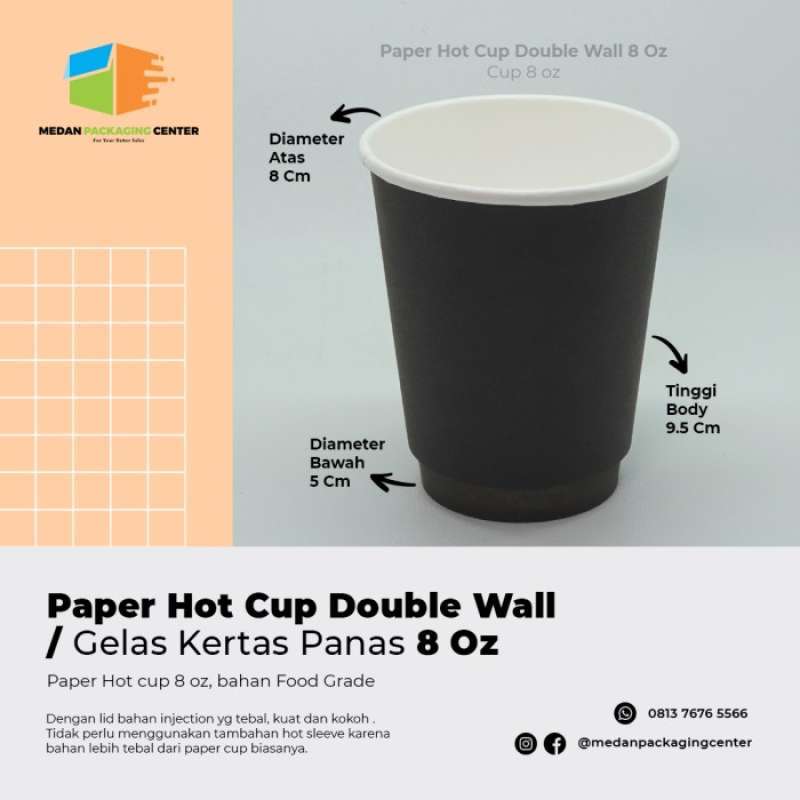 Jual Paper Cup Hitam Double Wall 8oz /gelas Kertas Tebal Dengan Tutup ...