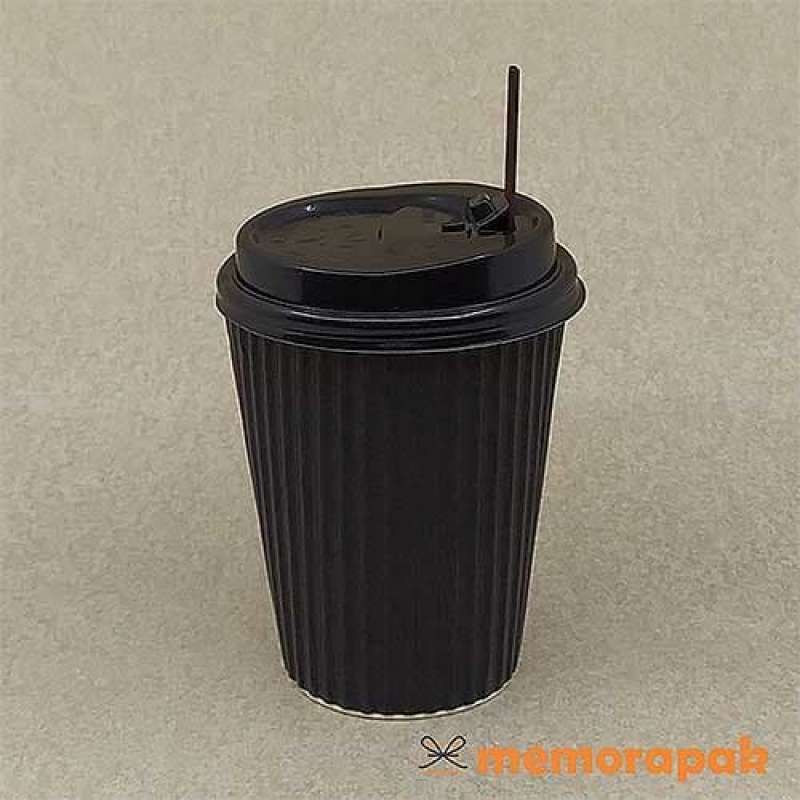 Jual Paper Cup 12 Oz W-barrier Hitam + Tutup Hitam + Stirrer Di Seller ...