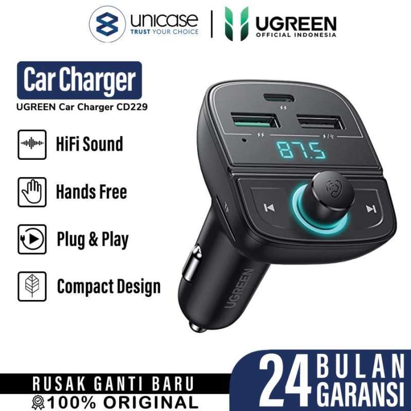 UGREEN Car Charger 2A 1C 1TF with FM Transmitter Bluetooth 5.0 - Black CD229 80910
