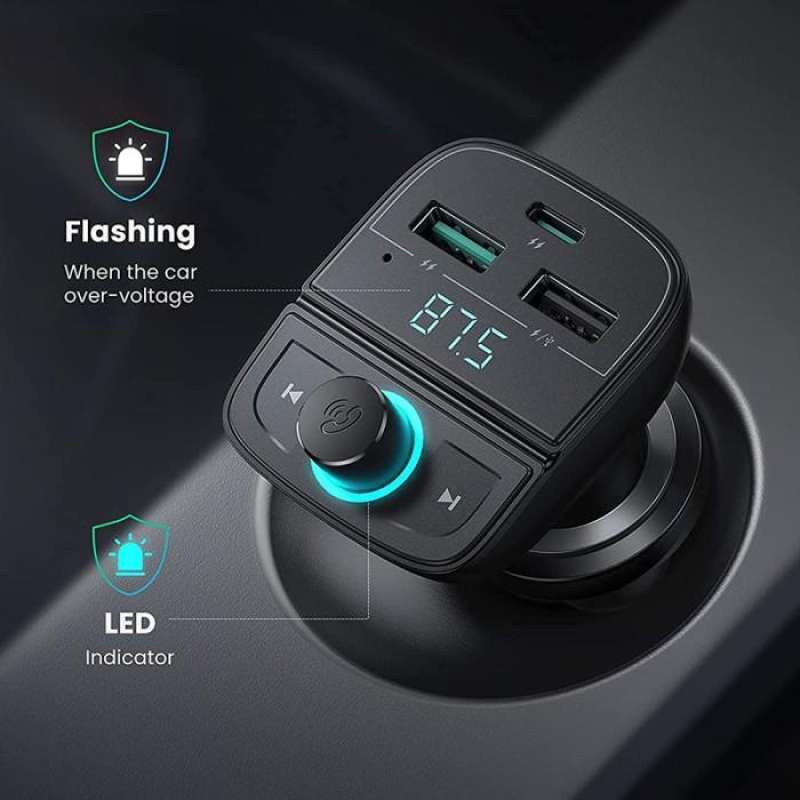 UGREEN Car Charger 2A 1C 1TF with FM Transmitter Bluetooth 5.0 - Black CD229 80910