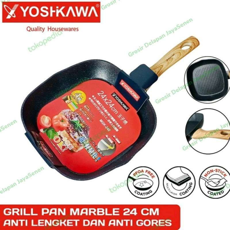Promo Grill Pan Ceramic Marble Bbq 24cm Yoshikawa/ Grill Anti Lengket