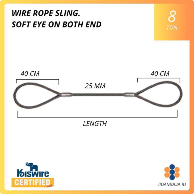Jual Wire Rope Sling. Soft Eye On Both End 25 Mm Swl 8 Ton Kiswire Di