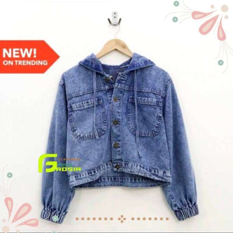 Jaket jeans hoodie wanita discount