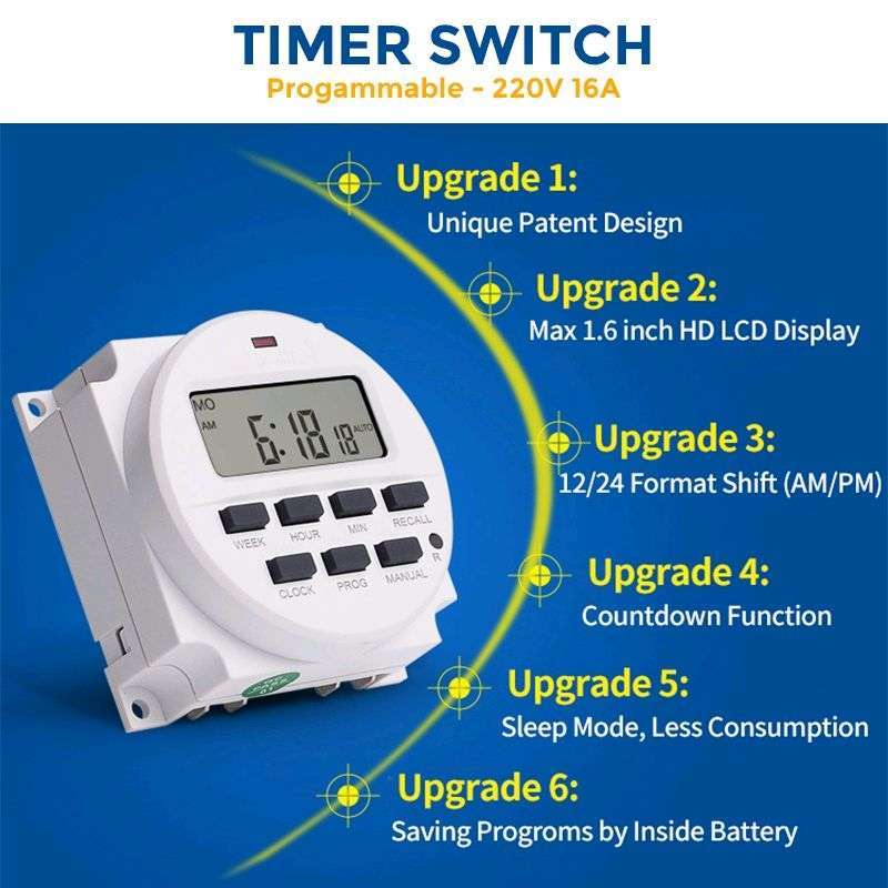 Promo Programmable Digital Timer Switch Relay 16 Program 220v/16a ...