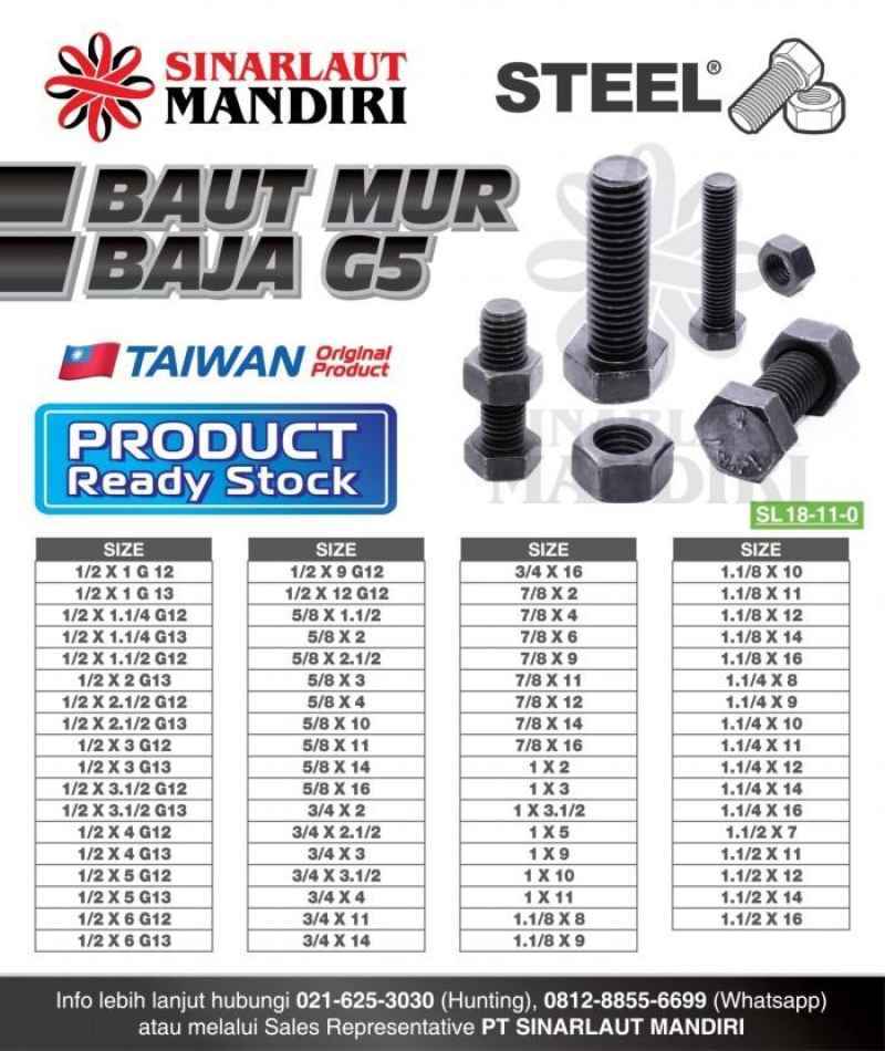 Jual Baut Mur Baja G5 / Bm Baja / Bolt & Nut 1/2 X 2 - G.13 Di Seller ...