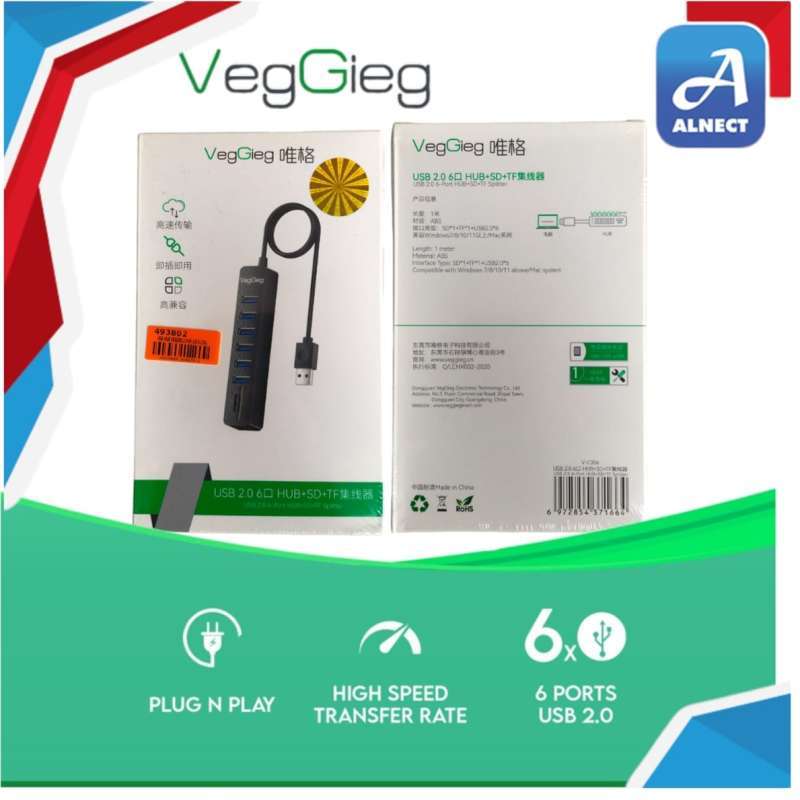 Jual USB Hub Veggieg 6 Port 2.0 USB Hub With Card Reader Di Seller ...