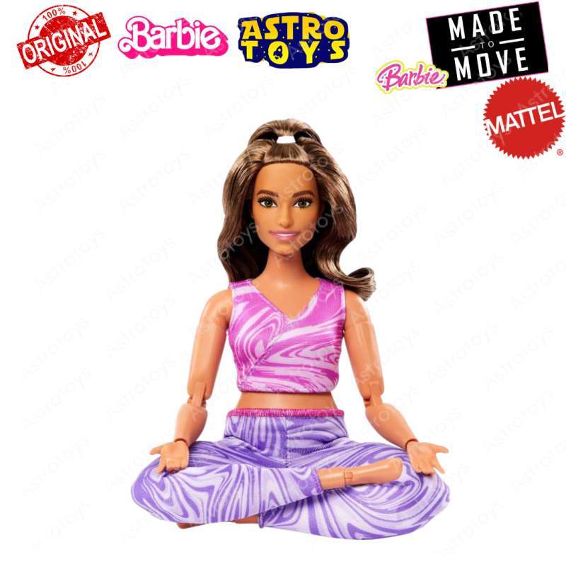 Mattel barbie made to move yoga Brunette Curvy Body Doll Original FTG80  Mainan Anak Perempuan Boneka berbie barbi bisa ditekuk
