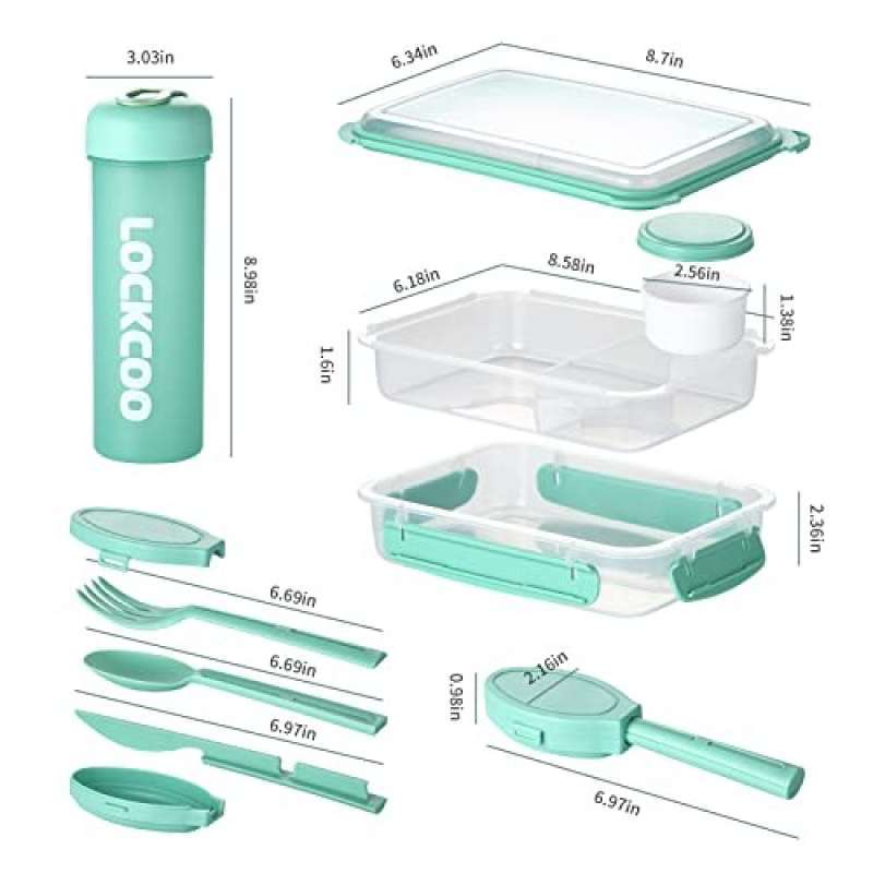 KiKiHong Lunch Box Inox 1800ml - Boîte à Lunch 2 Compartiments Avec Couverts - Bento Adulte Étanche Pour Bureau École Pique-Nique