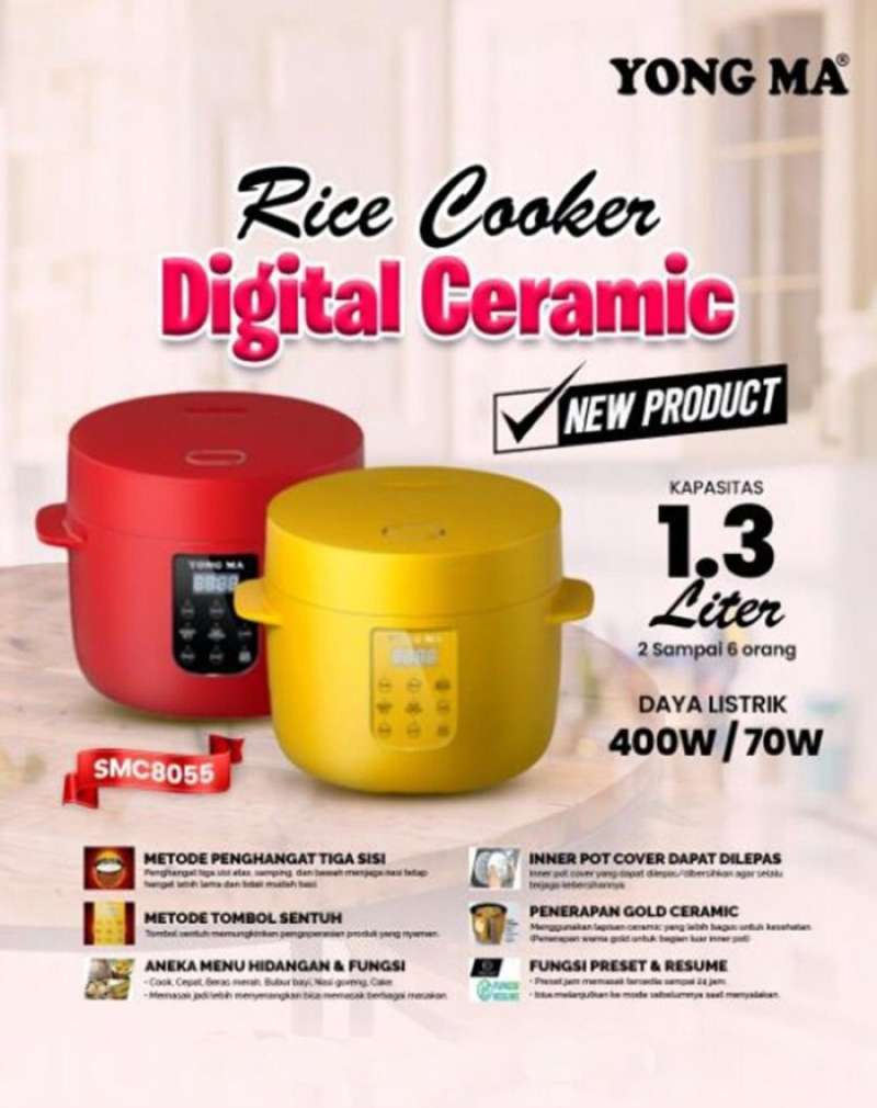 Hong Ma Rice Promo Yong Ma - Rice Cooker Digital Ceramic 1.3 Liter 400 Watt Smc8055 ...