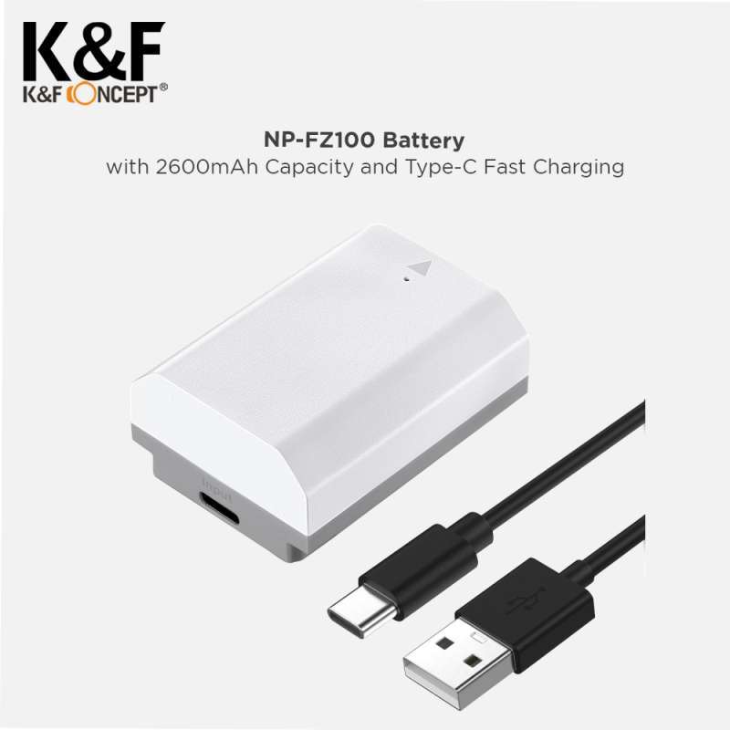 K&F CONCEPT NP-FZ100 Camera Battery, Upgraded 2600mAh Large Capacity with Type C Direct Charging Port Compatible with Sony A9 A7III A7RIII A7RIV A6600 ZV-E1 FX3, FX30 Cameras (2 Batteries
