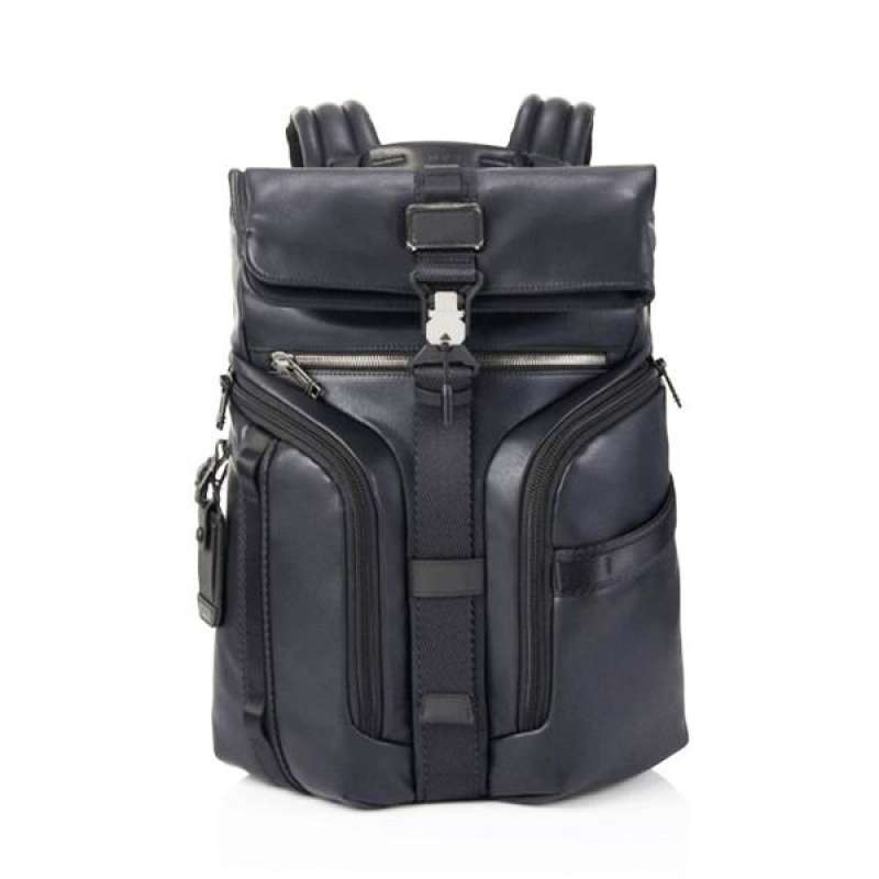 T U M I Alpha Bravo Logistics Leather Backpack Bag Black