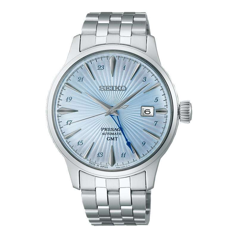 Jam Tangan Pria Seiko Presage SSK037J1 Cocktail Time Skydiving GMT Light  Blue Dial Stainless Steel Strap