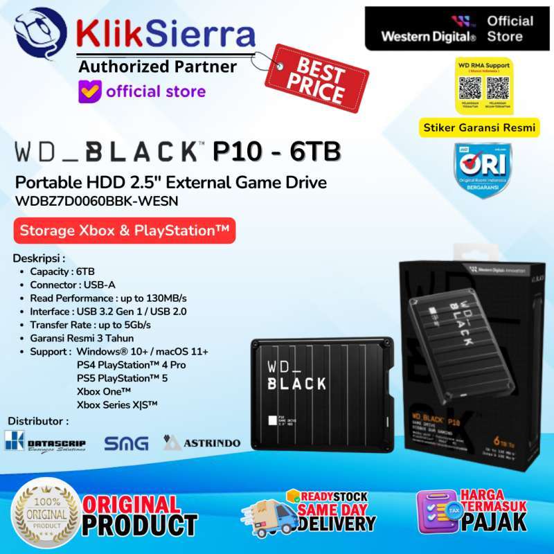 WD BLACK P10 Game Drive 6TB Portable HDD Harddisk External Hardisk  Eksternal Gaming Console Playstation PS4 PS5 Xbox