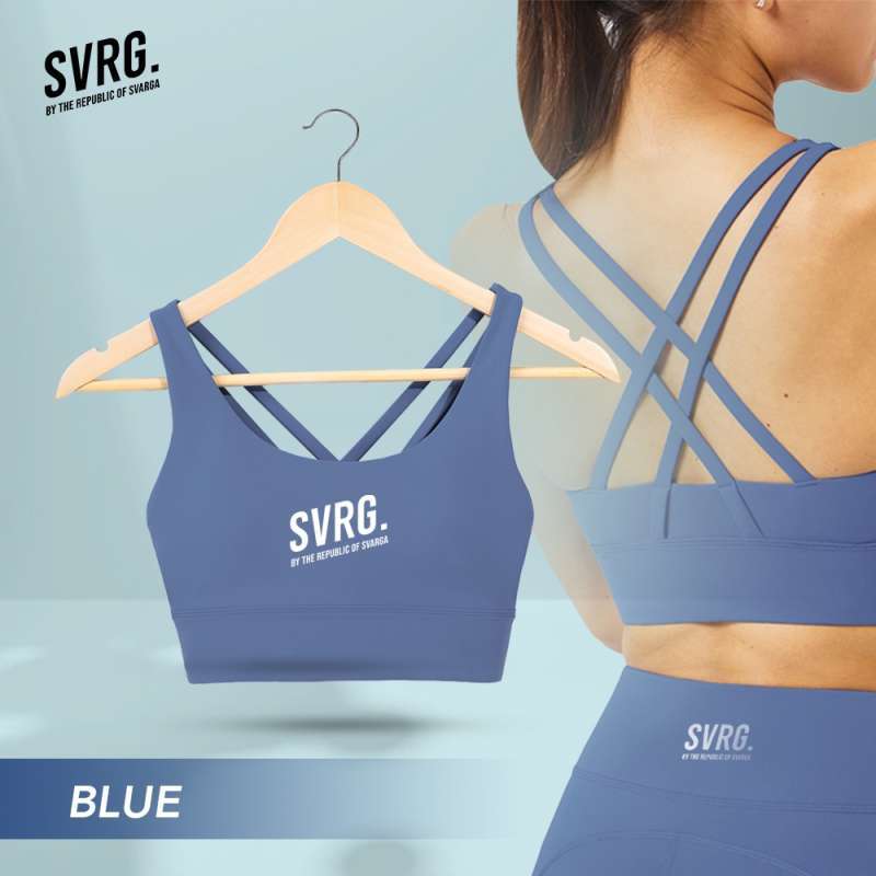 Svarga High Impact Sport Bra Anti Underarm Bulge Yoga Bra Olahraga Blue  Set Bra Pants