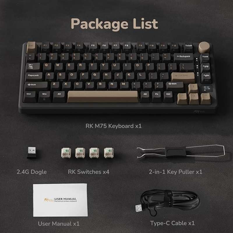 Jual Royal Kludge Rk M75 Wireless Mechanical Keyboard Tri Mode 75% Knob ...