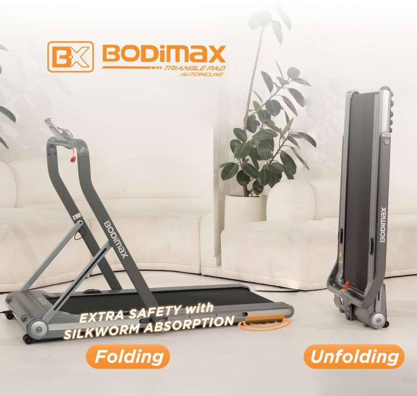 BODIMAX TRIANGLE PAD AUTO INCLINE – FOLDING TREADMILL GYM ALAT OLAHRAGA  FITNESS