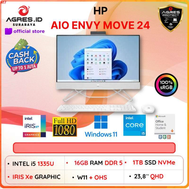 PC Desktop Hp AIO Envy MOVE 24 CS0003D TOUCH INTEL CORE I5 1335U RAM 16gb  SSD 1tb Windows 11 Office Home Student