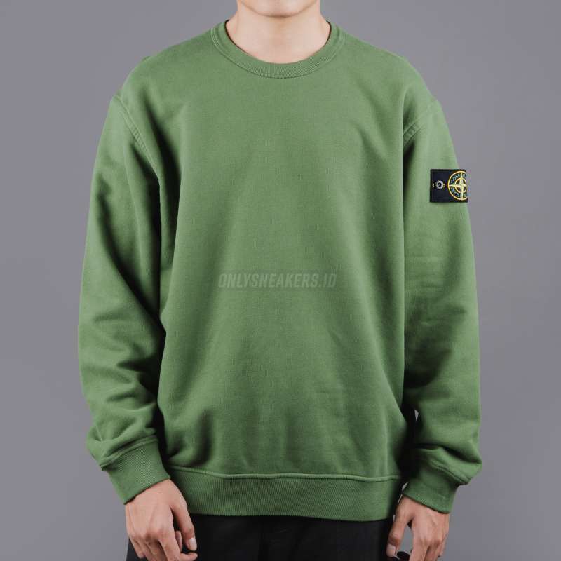 [STONE ]★Crewneck Sweatshirt with Ribbing★Mustard Stone Island Crewneck Sweatshirt With Ribbing Musk Green