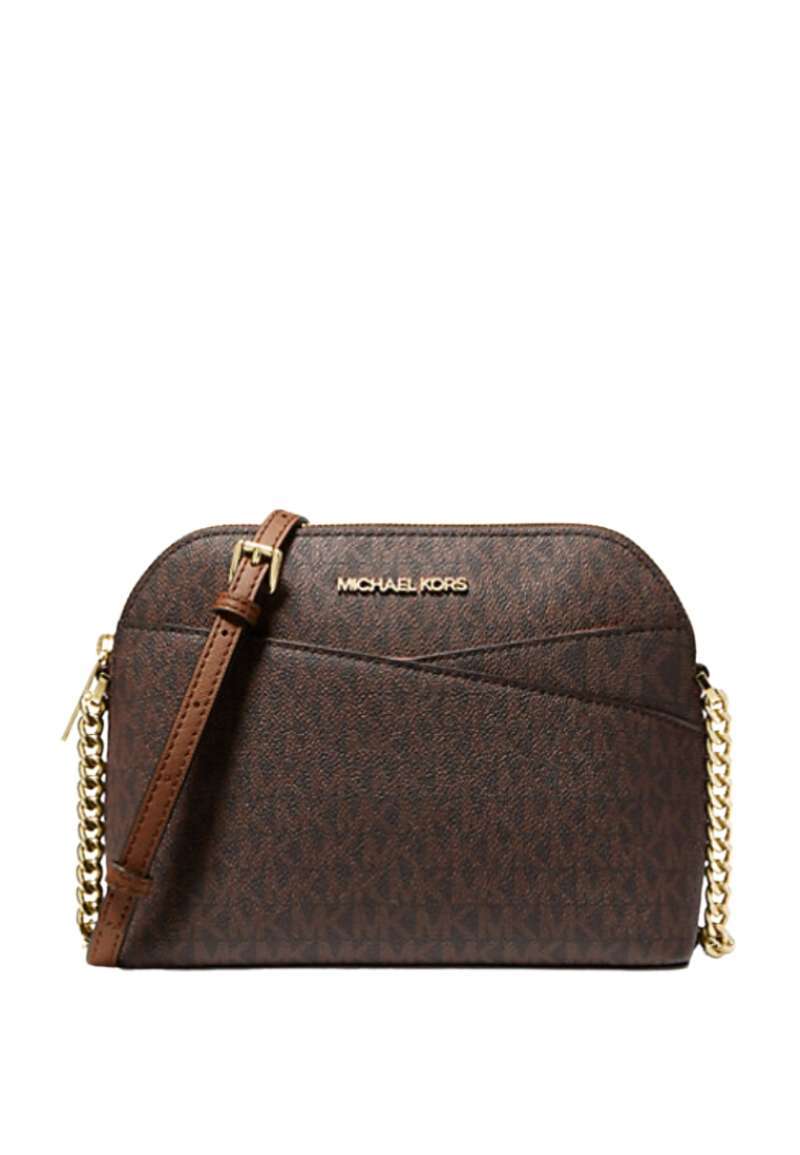 Michael Kors Jet Set Travel Medium Logo Dome Crossbody Bag Brown