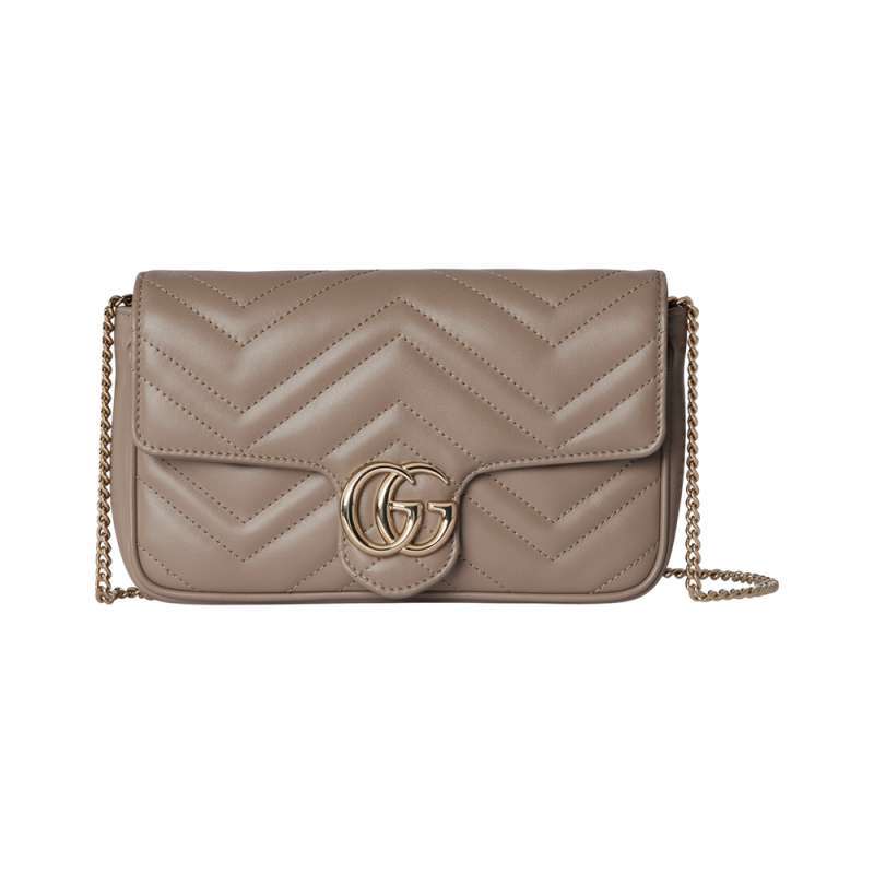 Gucci GG Marmont Matelasse Chain Small Shoulder Bag Taupe Lghw