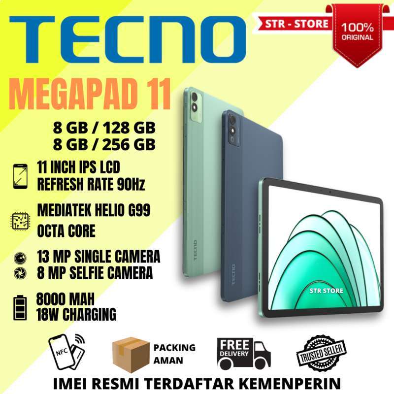 TECNO MEGAPAD 11 Tablet RAM 8GB dengan Layar IPS LCD 11 Inci dan Pembaruan Cepat 90Hz, Baterai 8000mAh. Cocok untuk Keluarga dan Penggunaan Sehari-Hari