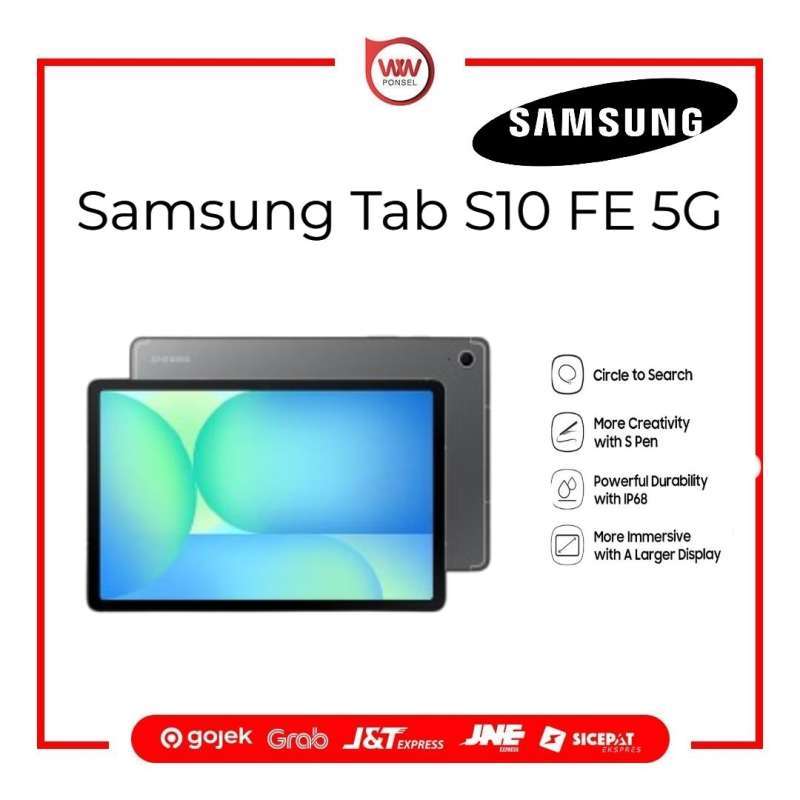 Samsung S10 FE 5G Tablet dengan RAM 8GB dan Penyimpanan 128GB, Layar 10.9 inci, Tahan Air dan Debu IP68. Ideal untuk Pengguna Aktif